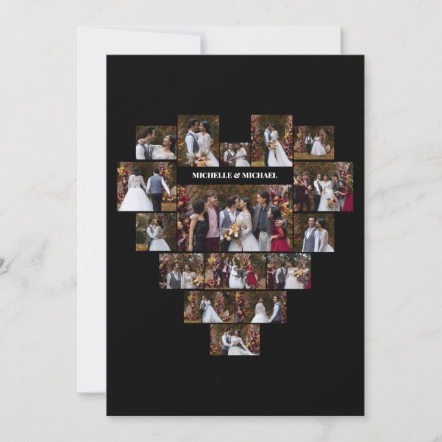Design Your Own Love Heart Shaped Photo Collage Note Card (Front)