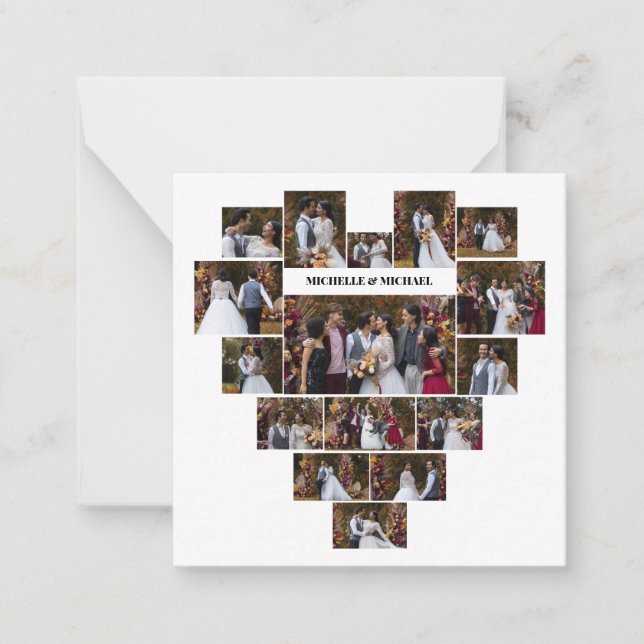 Design Your Own Love Heart Shaped Photo Collage Note Card (Front)