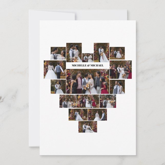Design Your Own Love Heart Shaped Photo Collage Note Card (Front)