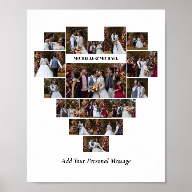 Design Your Own Love Heart Shaped Photo Collage Poster (Front)