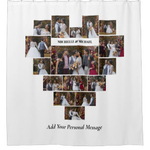 Design Your Own Love Heart Shaped Photo Collage Shower Curtain
