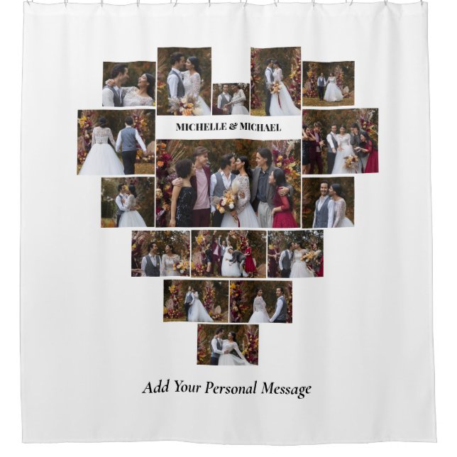 Design Your Own Love Heart Shaped Photo Collage Shower Curtain (Front)