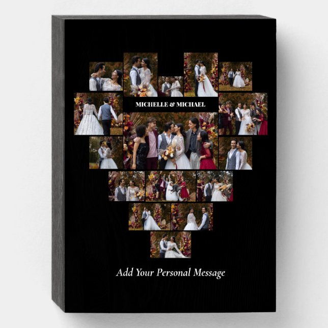 Design Your Own Love Heart Shaped Photo Collage Wooden Box Sign (Front Vertical)