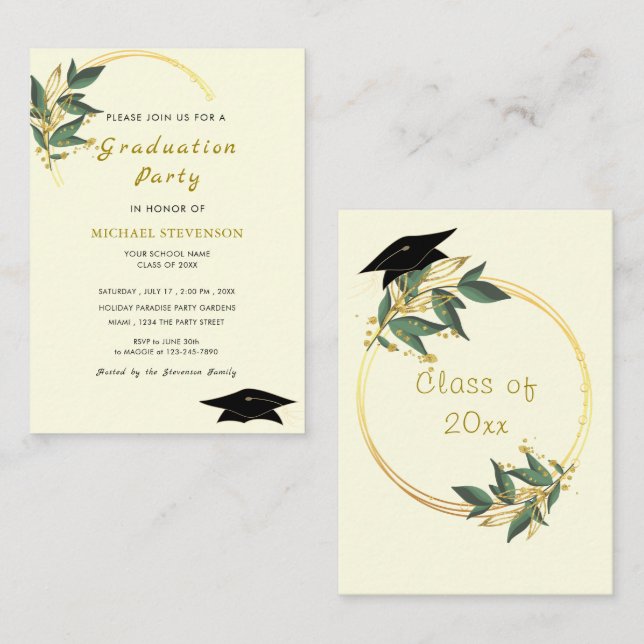 Design Your Own Modern Gold Graduation Invitation  (Front/Back)