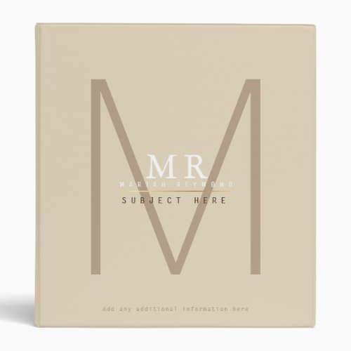 design your own monogram on beige pro or for study 3 ring binder