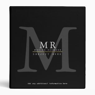 design your own monogram on black pro or of study 3 ring binder