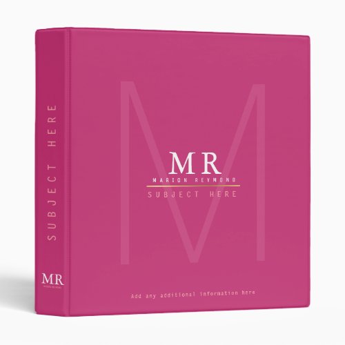 design your own monogram on pink pro or of study binder