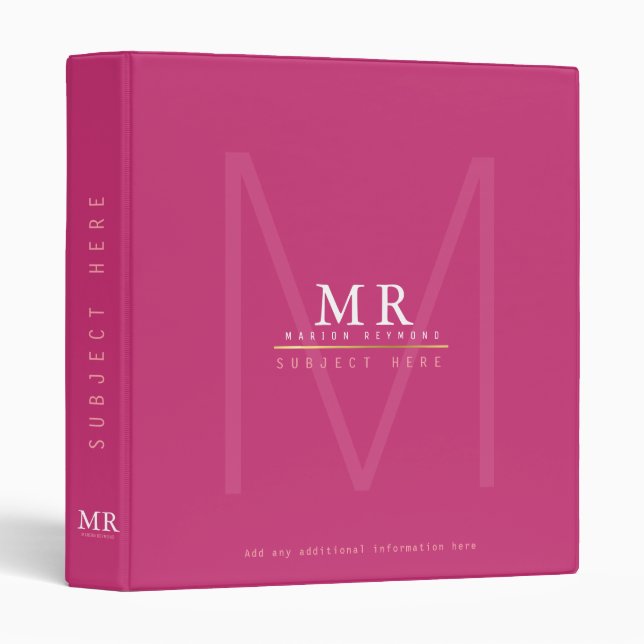 design your own monogram on pink pro or of study binder (Front/Spine)