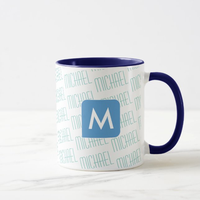 design your own name pattern blue color mug (Right)