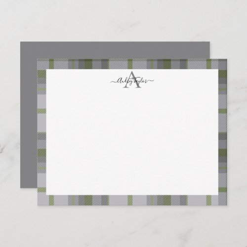 Design Your Own Note Card Grey Tartan Border