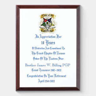 Design your own Order or Eastern Star  Award Plaque