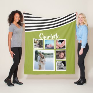 Design Your Own Personalized Bright Green Striped Fleece Blanket
