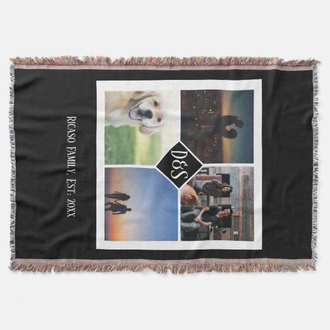 Design Your Own Personalized Monogrammed 4 Photo Throw Blanket (Front)