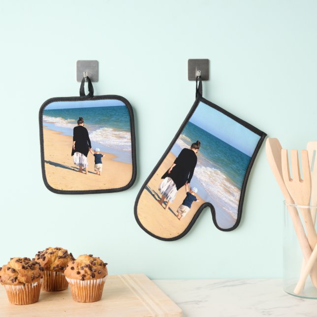 Design Your Own Photo Personalized Cooking Gift Oven Mitt & Pot Holder Set (Insitu(Hanging))