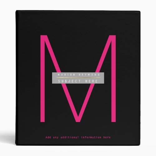 design your own pink monogram on black prof binder