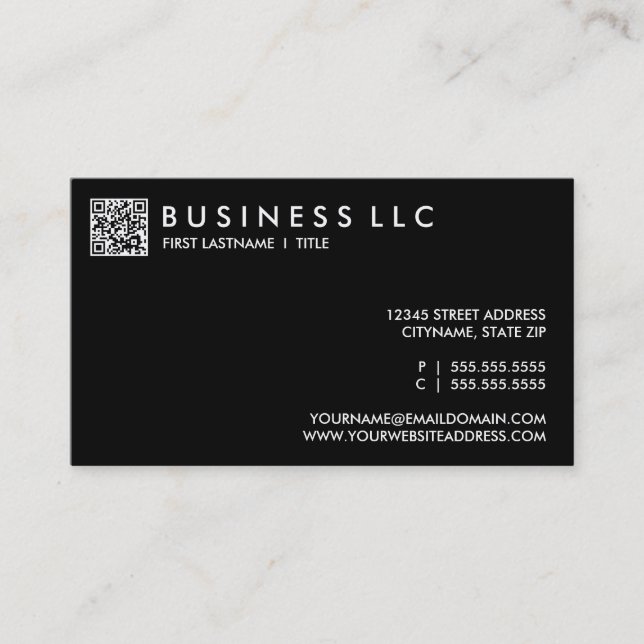 design your own QR code: plain black and white. Business Card (Front)