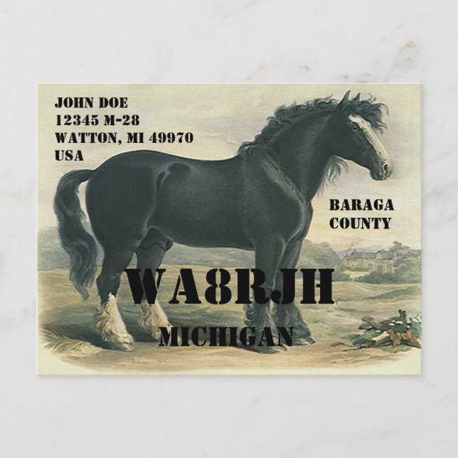 Design Your Own QSL HAM Radio Operator Draft Horse Postcard (Front)