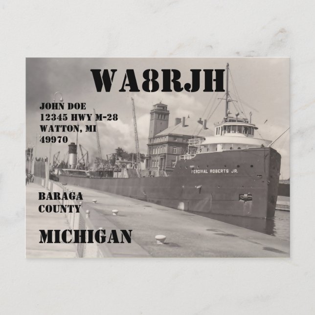 Design Your Own QSL HAM Radio Operator Freighter Postcard (Front)