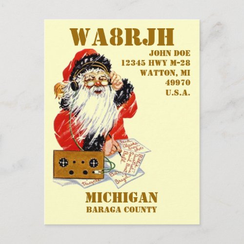 Design Your Own QSL HAM Radio Operator Op Santa Holiday Postcard