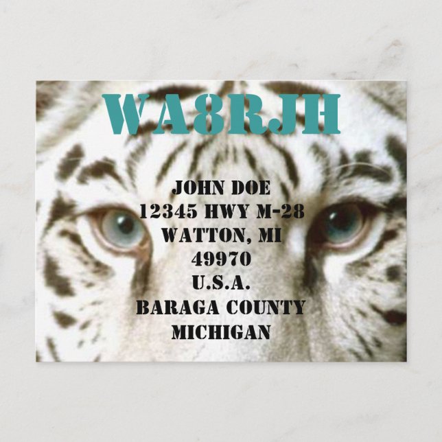 Design Your Own QSL HAM Radio Ops Card Tiger Eyes (Front)