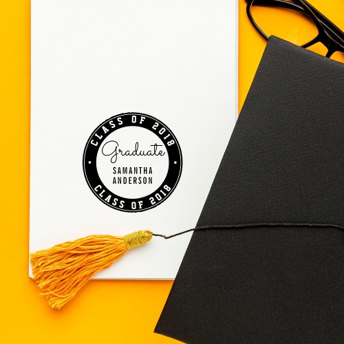 Design Your Own Round Graduation Typography Rubber Stamp