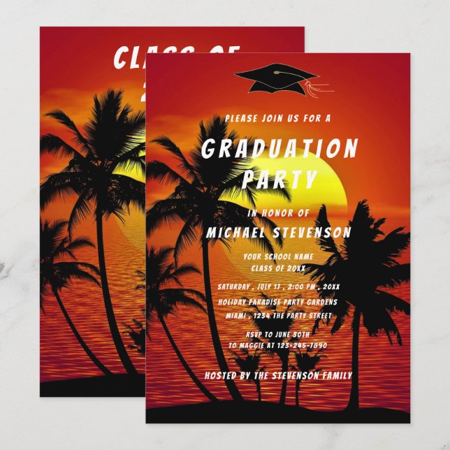 Design Your Own Sea Sunset Graduation Invitation (Front/Back)
