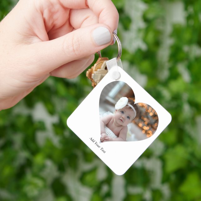 Design Your Own Single Heart Shaped Photo Keychain (Hand)