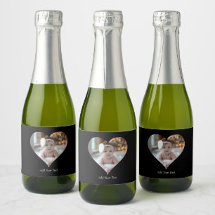 Design Your Own Single Heart Shaped Photo Sparkling Wine Label