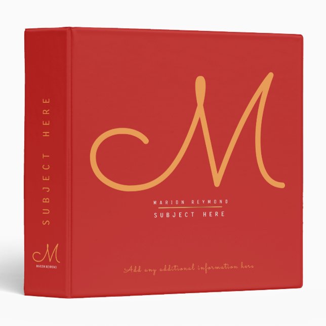 design your own stylish Monogram RED prof Binder (Front/Spine)