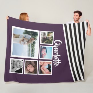 Design Your Own Unique Personalized Purple Striped Fleece Blanket