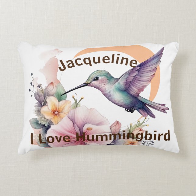 Design Your Own Watercolor Hummingbird Custom Name Accent Pillow (Front)