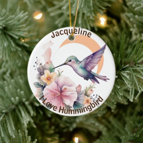 Design Your Own Watercolor Hummingbird Custom Name Ceramic Ornament