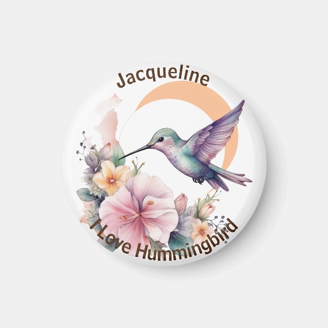 Design Your Own Watercolor Hummingbird Custom Name Magnet (Front)