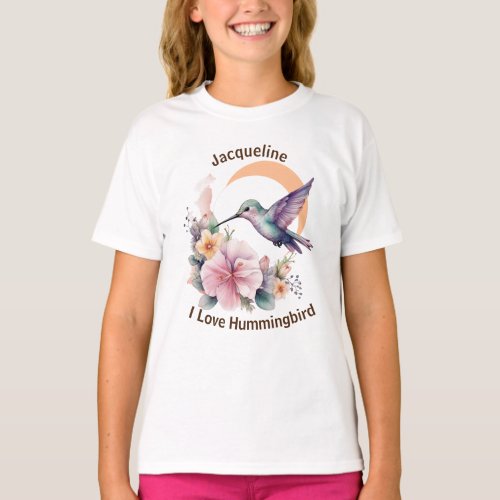 Design Your Own Watercolor Hummingbird Custom Name T_Shirt