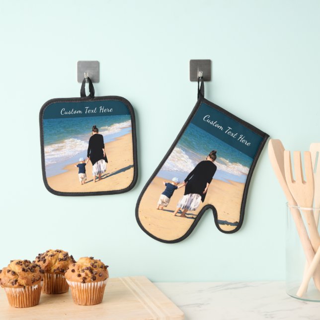 Design Your Own with Photo and Custom Text Oven Mitt & Pot Holder Set (Insitu(Hanging))