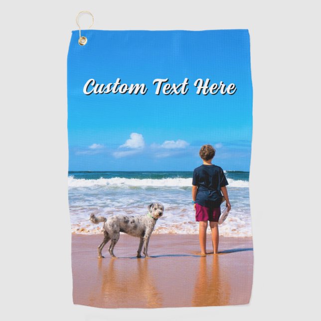 Design Your Pet Photo Golf Towel Personalized Text (Front)