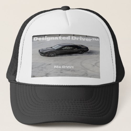 Designated Driver Dodge Challenger Black and White Trucker Hat