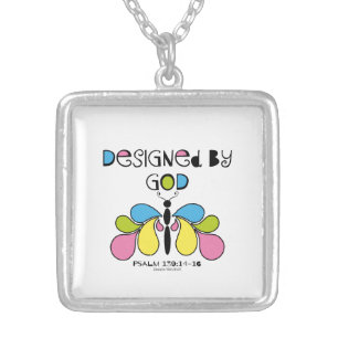 Designed By God Butterfly Scripture Silver Plated Necklace