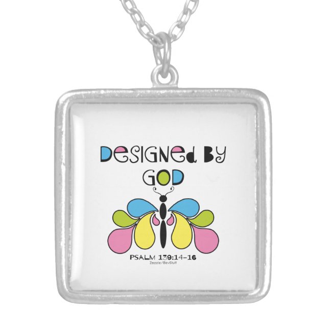 Designed By God Butterfly Scripture Silver Plated Necklace (Front)
