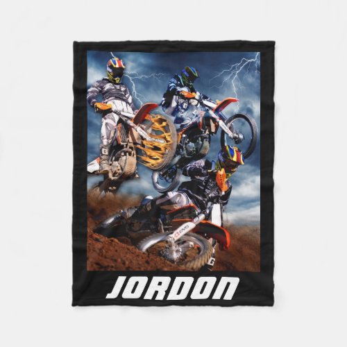 Designed motocross racing collage fleece blanket