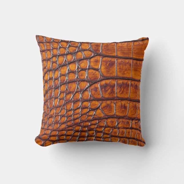 Designer Alligator Crocodile Skin Bronze Color Throw Pillow (Front)