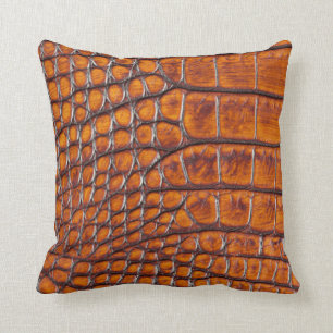 Designer Alligator Crocodile Skin Bronze Color Throw Pillow