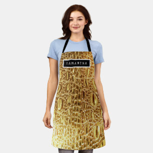 Designer Alligator Crocodile Skin Shiny Gold Apron