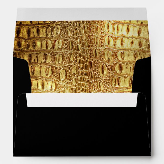 Designer Alligator Crocodile Skin Shiny Gold Black Envelope (Back (Bottom))