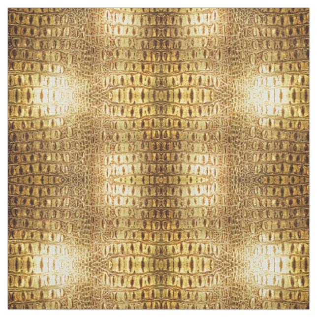 Designer Alligator Crocodile Skin Shiny Gold Brown Fabric (Swatch)