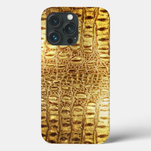 Designer Alligator Crocodile Skin Shiny Gold iPhone 13 Pro Case