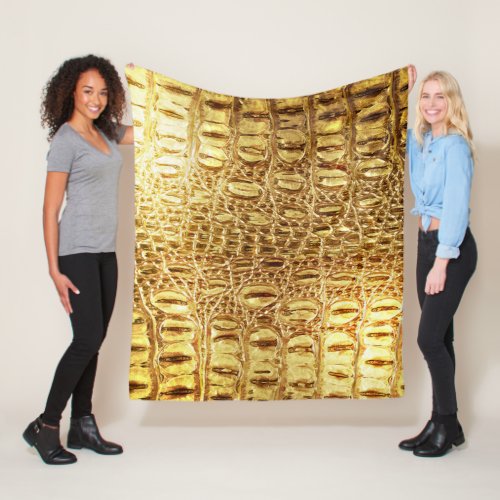 Designer Alligator Crocodile Skin Shiny Gold Fleece Blanket