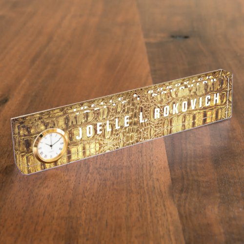 Designer Alligator Crocodile Skin Shiny Gold Name Plate