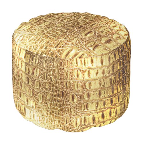 Designer Alligator Crocodile Skin Shiny Gold Pouf