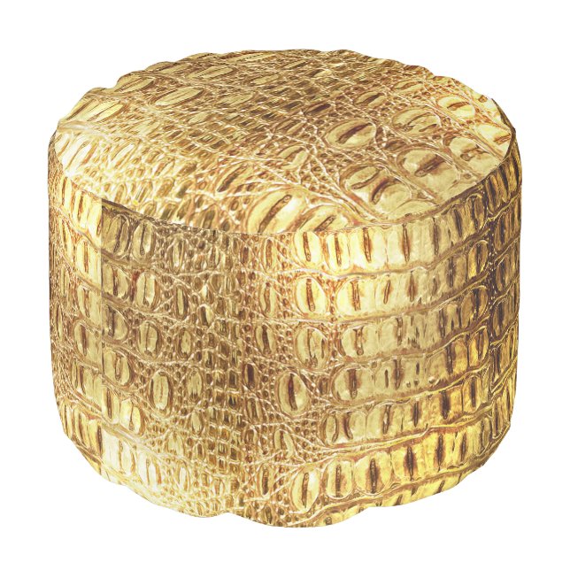 Designer Alligator Crocodile Skin Shiny Gold Pouf (Angled Back)